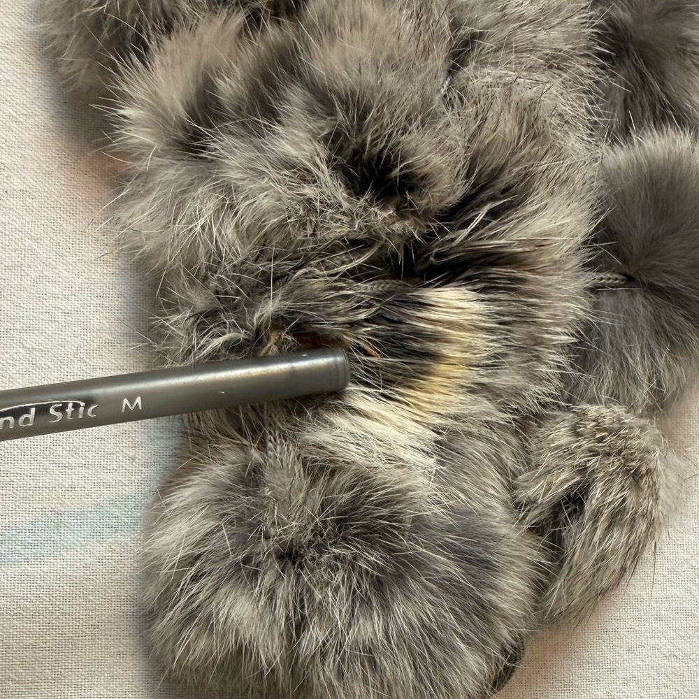 Genuine Rabbit Fur Pom Pom Scarf Silver Gray Frost Mobwife Old Hollywood Glam - Picture 7 of 10
